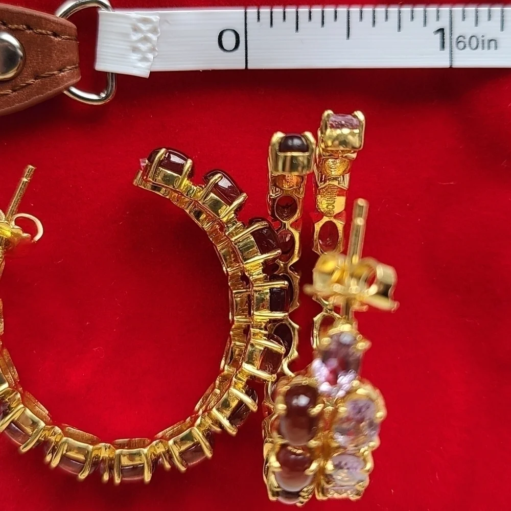 Bounkit Magaly Hoop Earrings, Amethyst | Garnet | Goldtone, NWT